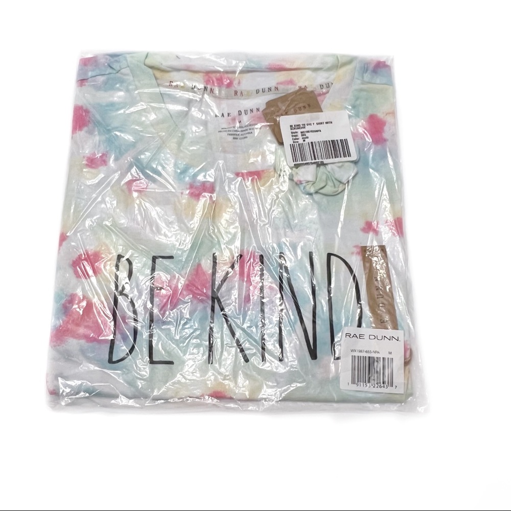 Rae Dunn Be Kind Tie Dye T-Shirt with Scrunchie Size Medium - Picture 4 of 7